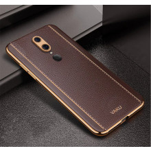 Vaku ® Oppo F11 Vertical Leather Stitched Gold Electroplated Soft TPU Back Cover