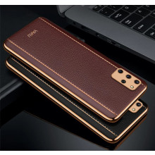 Vaku ® Samsung Galaxy S20 Plus Vertical  Leather Stitched Gold Electroplated Soft TPU Back Cover