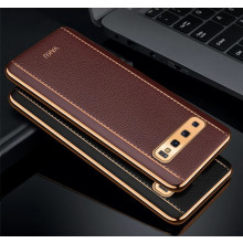 Vaku ® Samsung Galaxy S10 Plus Vertical  Leather Stitched Gold Electroplated Soft TPU Back Cover