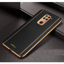 Vaku ® Redmi Note 9 Vertical  Leather Stitched Gold Electroplated Soft TPU Back Cover