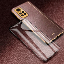 Vaku ® 2In1 Combo Redmi Note 11S Luxemberg Leather Stitched Gold Electroplated Case with 9H Shatterproof Tempered Glass