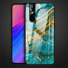 VAKU ® Vivo V15 Pro Quin Marble Series Ultra-Shine Luxurious Tempered Finish Silicone Frame Thin Back Cover