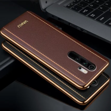 Vaku ® Xiaomi Redmi Note 8 Pro Vertical Leather Stitched Gold Electroplated Soft TPU Back Cover