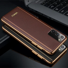 Vaku ® Samsung Galaxy Note 20 Vertical Leather Stitched Gold Electroplated Soft TPU Back Cover