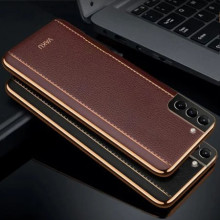 Vaku ® Samsung Galaxy S21 Plus Vertical Leather Stitched Gold Electroplated Soft TPU Back Cover