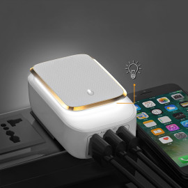 VAKU ® 3-Port Phone Charger with LED lamp & Auto-ID USB Portable travel charger Adapter comes with 3 types of Data Cable