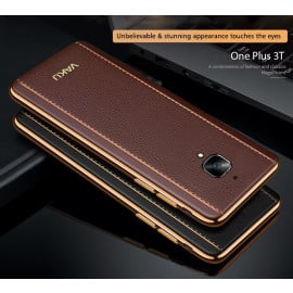 VAKU ® OnePlus 3 / 3T Vertical Leather Stitched Gold Electroplated Soft TPU Back Cover