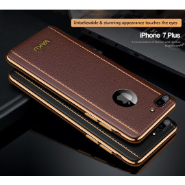 VAKU ® Apple iPhone 7 Plus Vertical Leather Stitched Gold Electroplated Soft TPU Back Cover