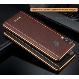 Vaku ® Samsung Galaxy M20 Vertical Leather Stitched Gold Electroplated Soft TPU Back Cover