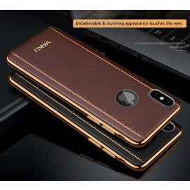 VAKU ® Apple iPhone XS Max Vertical Leather Stitched Gold Electroplated Soft TPU Back Cover