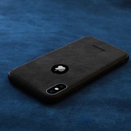 VAKU ® For Apple iPhone X / XS Alcantara Super Suede Logo Cut Leather Cover