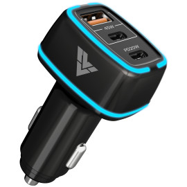 Vaku ® Xenovolt USB C 65W Three Port Fast Car Charger Power Delivery & Quick Charger 3.0 Compatible with all IOS and Android Devices