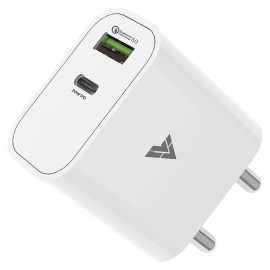 Vaku ® Paxor 2in1 PD QC 20W Dual Port Charger Type C [Apple MFi Certified] Adapter for iPhone and Android Devices