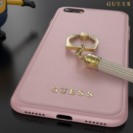 GUESS ® Apple iPhone SE 2020 Premium Luther Leather 2K Gold Electroplated + inbuilt ring stand + detachable Tassels Back Cover