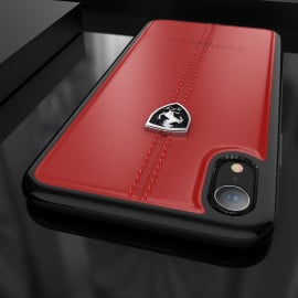 Ferrari ® Apple iPhone XR Vertical Contrasted Stripe Material Heritage leather Hard Case Back Cover