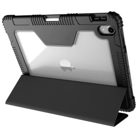 Vaku ® STALWART Bumper Leather with Transparent Back Smart Tri-Fold Pencil Holder Case for Apple iPad mini 6 - Black
