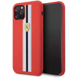 Ferrari ® For Apple iPhone 11 Pro White Stripe Liquid Silicon Velvet-Touch Silk Finish Shock-Proof Back Cover