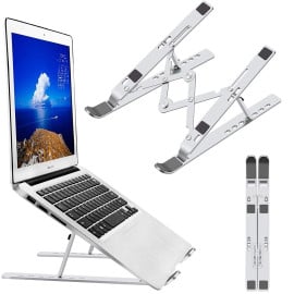 eller santé ® Portable Laptop Stand, Foldable Ergonomic 7-Angle Adjustable Aluminum Alloy, Compatible with MacBook,iPad,HP,Dell 10-15.6 in Notebook Computer Book Phone-Silver