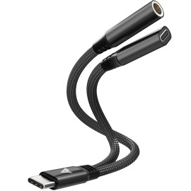 Vaku Luxos® DigiCoder 2in1 Type C to 3.5 mm Jack + USB C Charging & Digital Audio 24-bit DAC 3.5mm Connector Aux Cable, Headphone, Earphone Converter Splitter for Samsung, Oneplus, iPhone