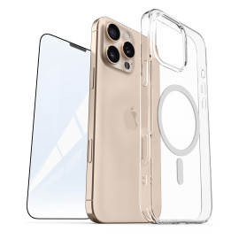 Vaku Luxos ® 2In1 Combo Apple iPhone 16 Pro Glassy MagPro Clear TPU Shockproof Scratch Resistant Case Back Cover with 3D Tempered Glass