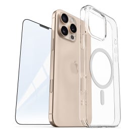Vaku Luxos ® 2In1 Combo Apple iPhone 16 Pro Max Glassy MagPro Clear TPU Shockproof Scratch Resistant Case Back Cover with 3D Tempered Glass