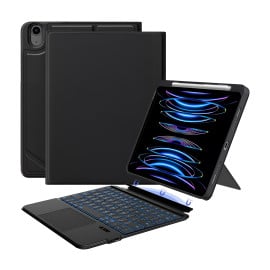 Vaku Luxos ® NORVIK Magnetic Bluetooth Keyboard Case For iPad 11th inch (A16)/10.9 10th Generation With Flip Cover 360° Protection Backlit Keys & Touchpad Pencil Holder Floating Cantilever Stand