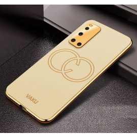 Vaku ® Vivo V19 Skylar Leather Pattern Gold Electroplated Soft TPU Back Cover