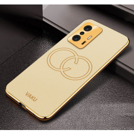 Vaku ® Xiaomi 11T Pro 5G Skylar Leather Pattern Gold Electroplated Soft TPU Back Cover