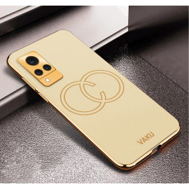 Vaku ® Vivo V21 5G Skylar Leather Finish Gold Electroplated Soft TPU Back Cover
