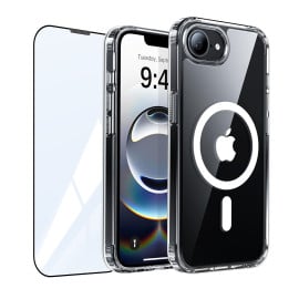 Vaku Luxos ® 2In1 Combo Apple iPhone 16e Glassy MagPro Clear TPU Shockproof Scratch Resistant Case Back Cover with 3D Tempered Glass