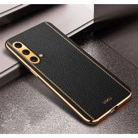 Vaku ® OnePlus Nord CE Luxemberg Series Leather Stitched Gold Electroplated Soft TPU Back Cover