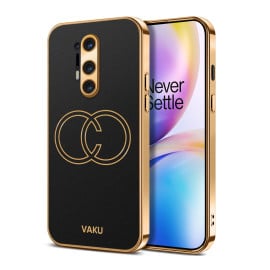 Vaku ® OnePlus 8 Pro Skylar Series Leather Stitched Gold Electroplated Soft TPU Back Cover