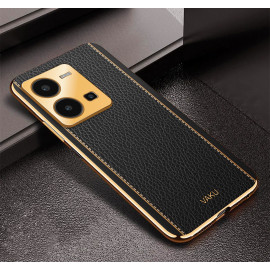 Vaku ® Vivo Y35 4G Luxemberg Leather Pattern Gold Electroplated Soft TPU Back Cover