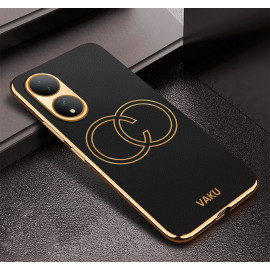 Vaku ® Vivo Y100A 5G Skylar Leather Pattern Gold Electroplated Soft TPU Back Cover