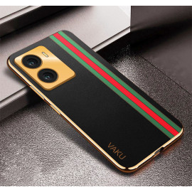 Vaku ® Vivo Y56 Felix Line Leather Stitched Gold Electroplated Soft TPU Back Cover Case