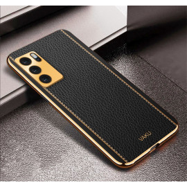 Vaku ® Oppo A16 Luxemberg Series Leather Stitched Gold Electroplated Soft TPU Back Cover
