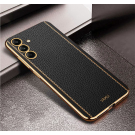 Vaku ® Samsung Galaxy A55 5G Luxemberg Leather Pattern Gold Electroplated Soft TPU Back Cover