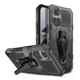 Vaku ® Oppo Reno10 5G Vanguard Military Grade Armor Case with Metal Belt Clip Kickstand Back Cover
