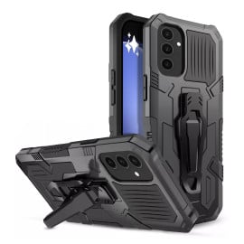 Vaku ® Samsung Galaxy S23 FE Vanguard Military Grade Armor Case with Metal Belt Clip Kickstand Back Cover