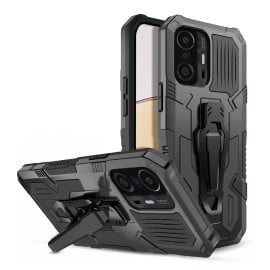 Vaku ® Xiaomi 11T Pro 5G Vanguard Military Grade Armor Case with Metal Belt Clip Kickstand Back Cover