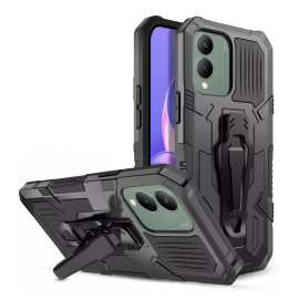 Vaku ® Vivo Y17s Vanguard Military Grade Armor Case with Metal Belt Clip Kickstand Back Cover