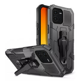 Vaku ® Vivo V25 5G Vanguard Military Grade Armor Case with Metal Belt Clip Kickstand Back Cover
