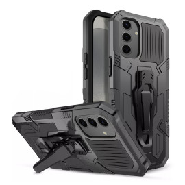 Vaku ® Samsung Galaxy S24 5G Vanguard Military Grade Armor Case with Metal Belt Clip Kickstand Back Cover