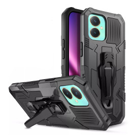 Vaku ® Vivo Y27 Vanguard Military Grade Armor Case with Metal Belt Clip Kickstand Back Cover