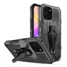 Vaku ® Vivo Y35 4G Vanguard Military Grade Armor Case with Metal Belt Clip Kickstand Back Cover