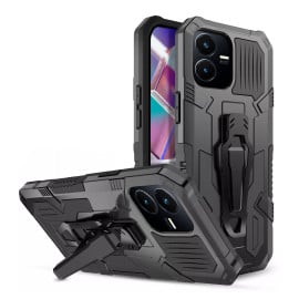 Vaku ® Vivo Y22 Vanguard Military Grade Armor Case with Metal Belt Clip Kickstand Back Cover
