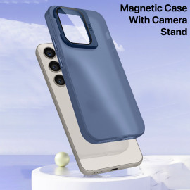 Vaku ® Samsung Galaxy A24 4G Rime Frosted Translucent Camera Protector Case with Built-in Stash Stand Back Cover