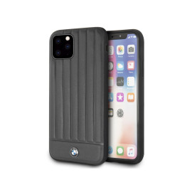 BMW ® For Apple iPhone 11 Pro Max Real Leather Textured Case with Hot Stamped Lines Back Cover - Black