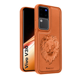Vaku ® Vivo V30 5G Lion Embossed Luxury Designer Leather Protective Back Cover Case