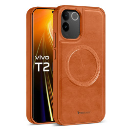 Vaku ® Vivo T2 Pro 5G Maxtron Leather Stitched Magnetic Magsafe Non-Slip Grip Shockproof Back Cover